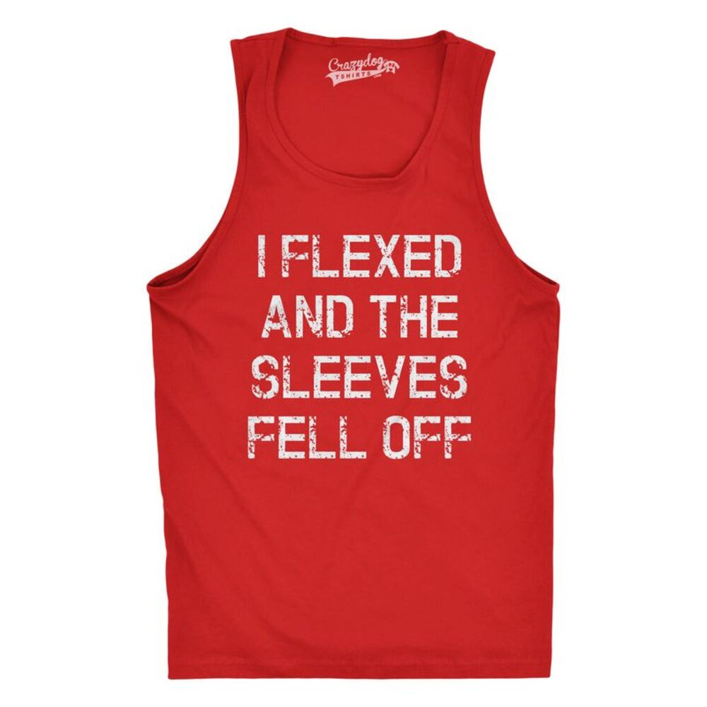 Mens I Flexed and The Sleeves Fell Off Tank Top Funny Sleeveless Gym Workout
